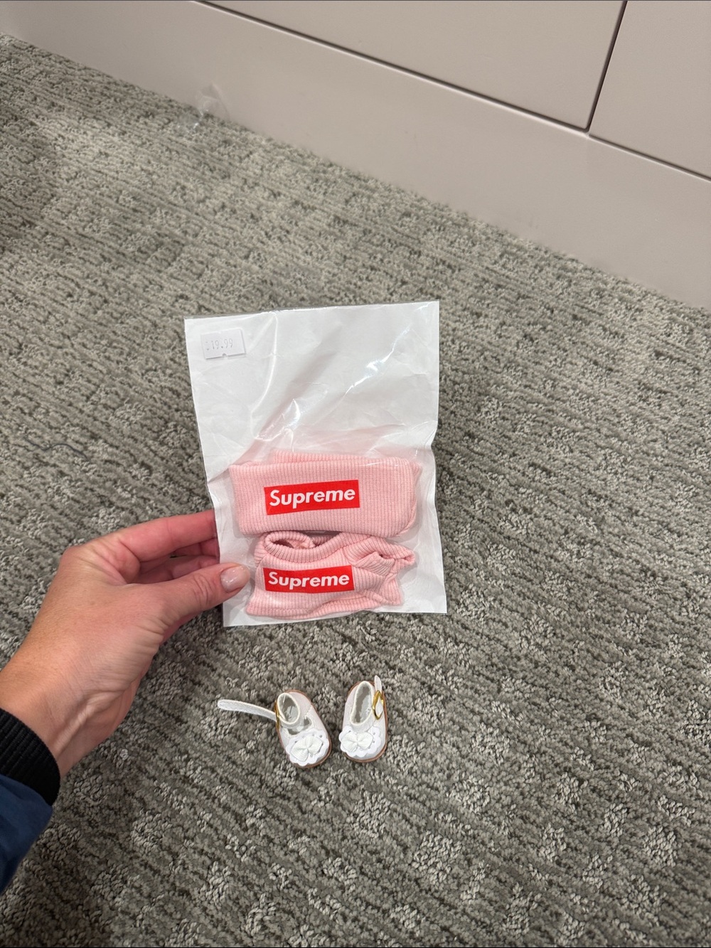 Supreme Pink Kids Beanie and Socks Duo for labubu doll